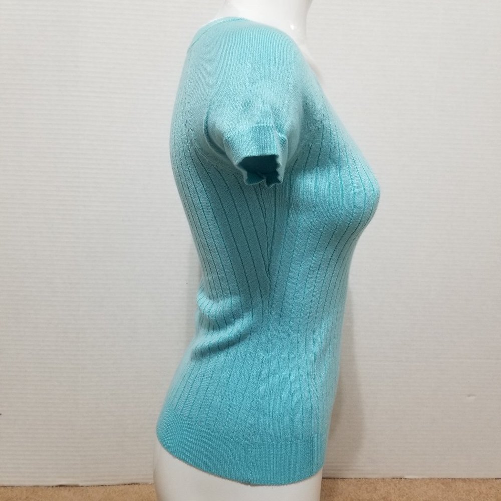 New York & Company top Small ribbed knit short sleeve acrylic nylon - Picture 4 of 12